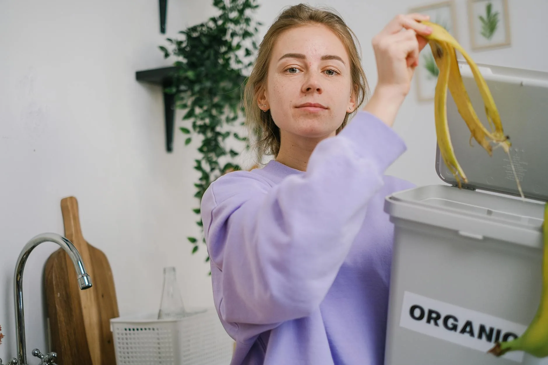 Kitchen compost bin on a counter for food waste recycling