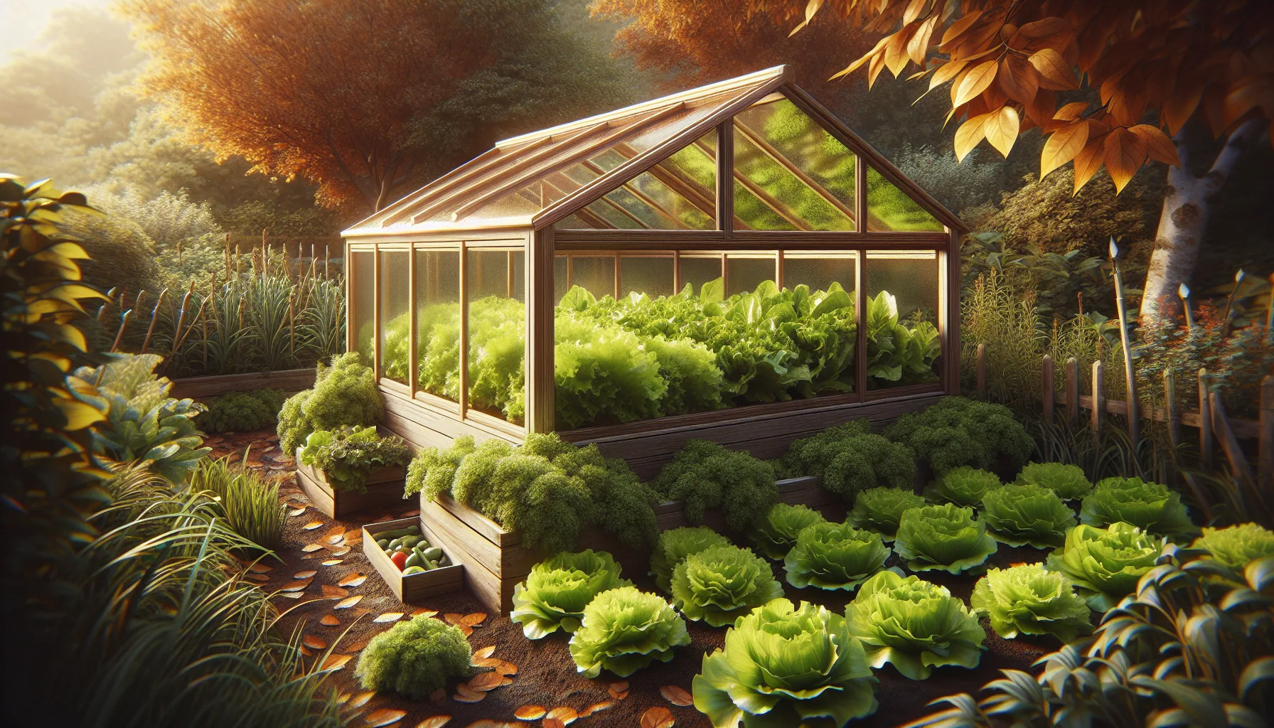 Cold frame in a garden protecting winter vegetables
