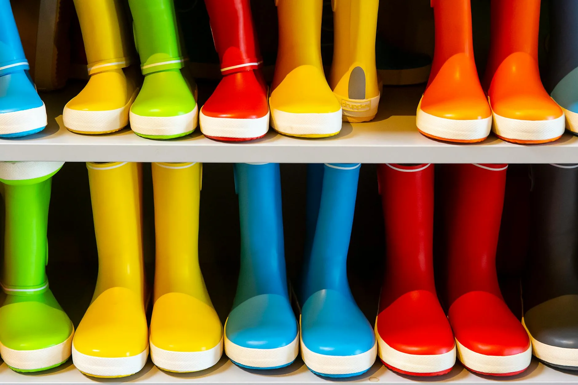 Pair of green wellington boots ready for gardening